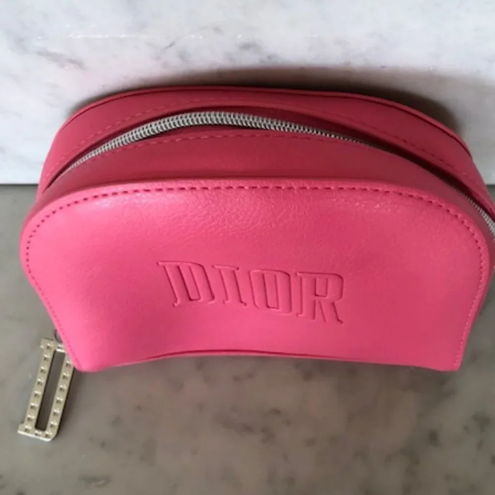 DIOR Beaute Bag Hot Pink Makeup Case Clutch Dopp Kit Logo Embossed